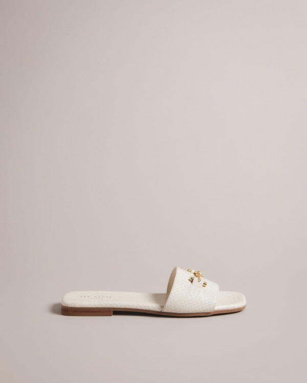 ASHINU-Sandals-It's all in the details: Sandals Croc effect leather Slip on Logo engraved T hardware Logo detailing- Ted Baker Romania